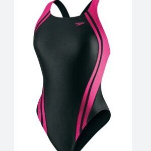 Speedo Women's 10/36 Pink & Black One Piece Xtra Life Quantum Splice Swimsuit